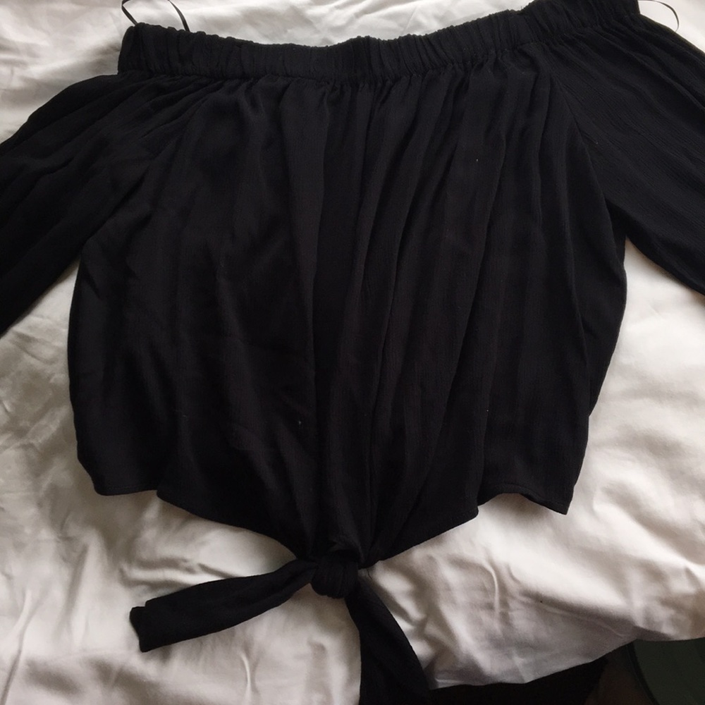 Black off the shoulder tie top